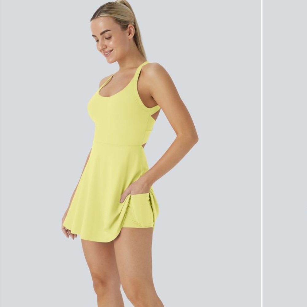 alara Airy backless twisted cool touch dance active dress Easy Peasy yellow pear